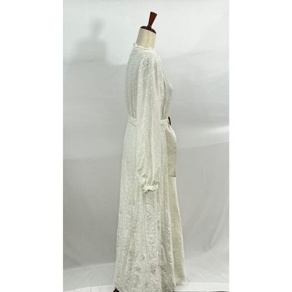 SEZANE Sz 40 8 Ecru Havane Eyelet Belted Maxi Shirt Dress - Picture 6 of 11